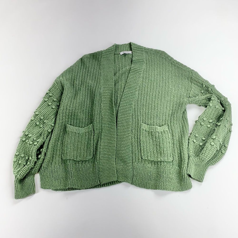 Madewell knit green bobble dot sleeve open cardigan M